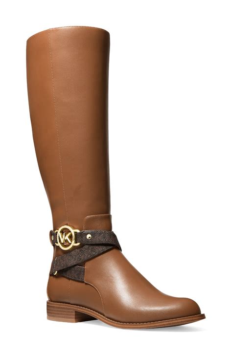 michael kors brown leather knee high boots|Michael Kors geller wedge bootie.